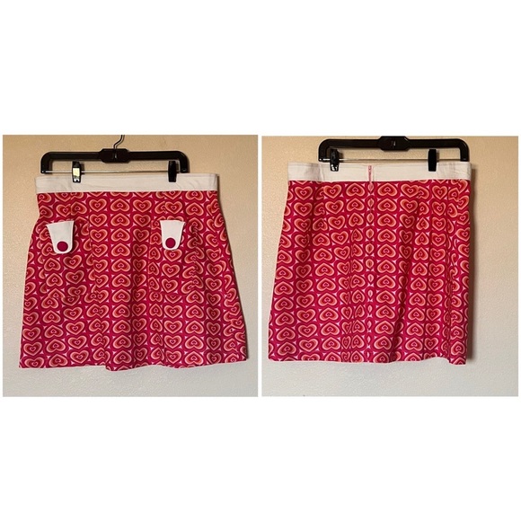 Unique Vintage Smak Parlour Hypnotic Heart Retro Valentine Mod Button Skirt Pink - Picture 4 of 14